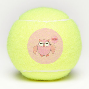 Cute Pink Love You Owl Tennis Balls