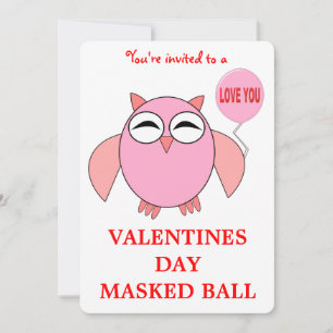 Cute Pink Love You Owl Valentines Day Ball Custom Invitation