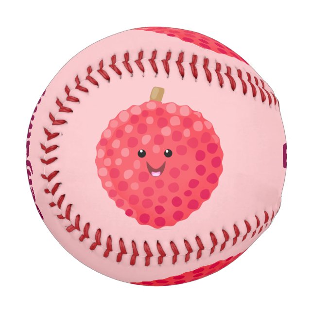 Cute pink lychee cartoon illustration baseball (Front Left)