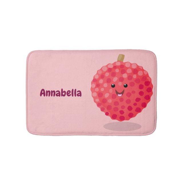 Cute pink lychee cartoon illustration bath mat (Front)