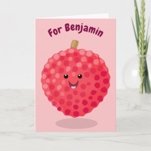 Cute pink lychee cartoon illustration card