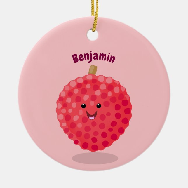 Cute pink lychee cartoon illustration ceramic tree decoration (Front)