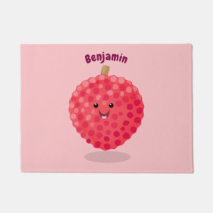 Cute pink lychee cartoon illustration doormat