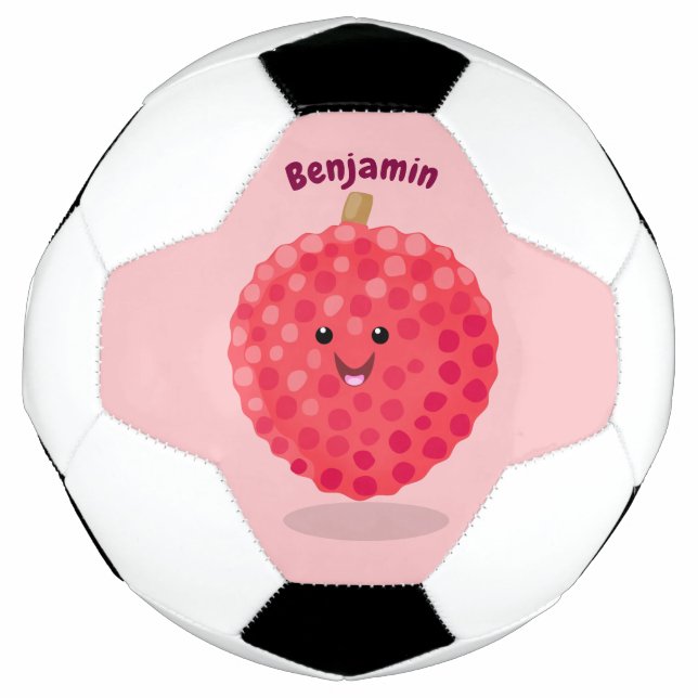 Cute pink lychee cartoon illustration football (Front)