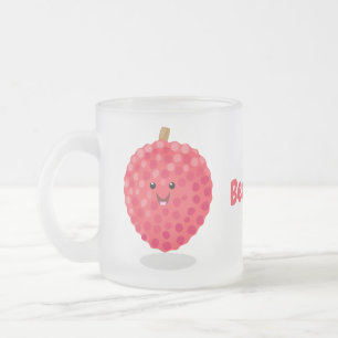 Cute pink lychee cartoon illustration frosted glass coffee mug