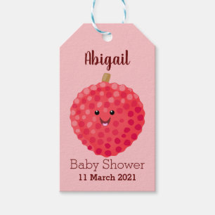 Cute pink lychee cartoon illustration gift tags