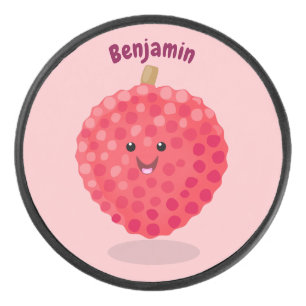Cute pink lychee cartoon illustration hockey puck