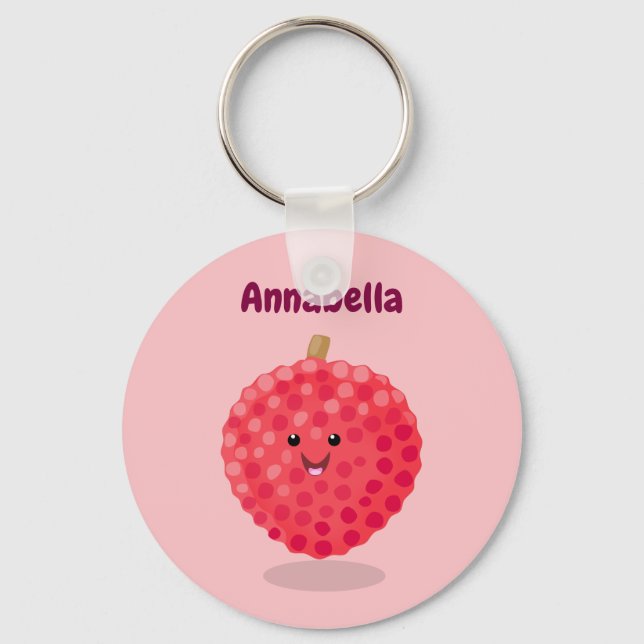 Cute pink lychee cartoon illustration key ring (Front)
