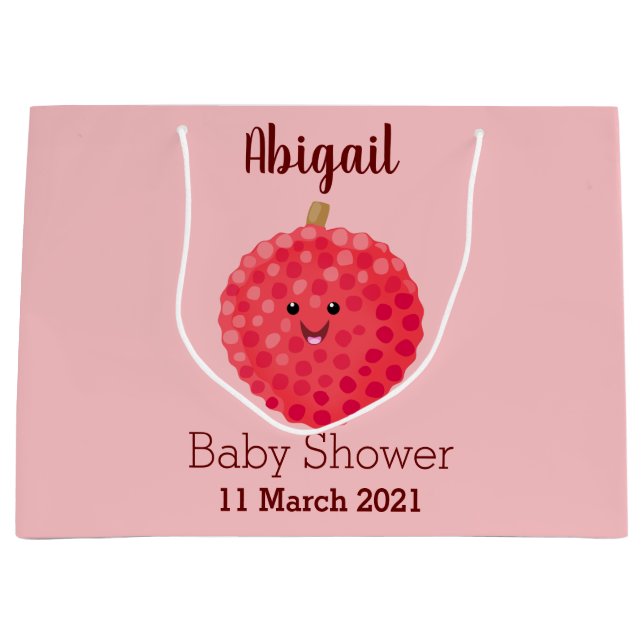 Cute pink lychee cartoon illustration large gift bag (Front)