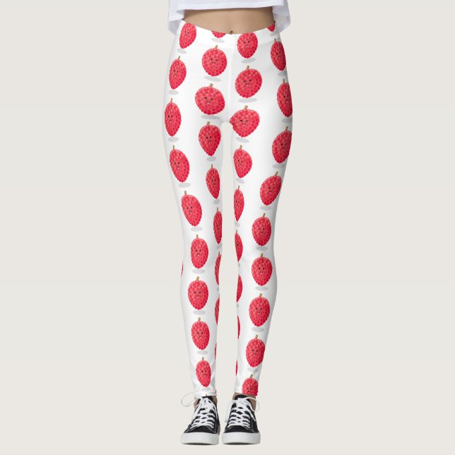 Cute pink lychee cartoon illustration leggings (Front)