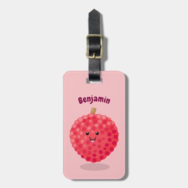 Cute pink lychee cartoon illustration luggage tag (Front Vertical)