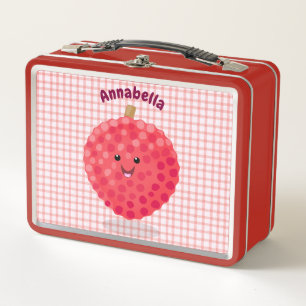 Cute pink lychee cartoon illustration metal lunch box