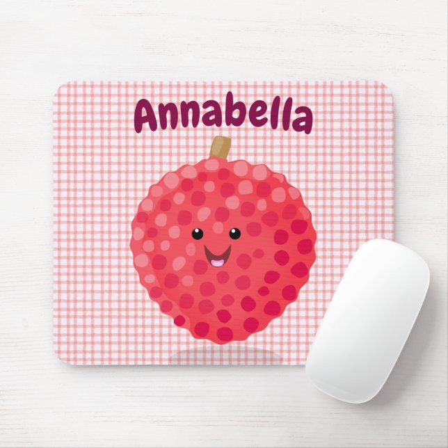 Cute pink lychee cartoon illustration mouse mat (With Mouse)