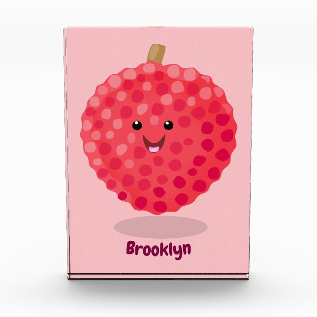 Cute pink lychee cartoon illustration photo block (Front)