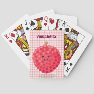 Cute pink lychee cartoon illustration playing cards
