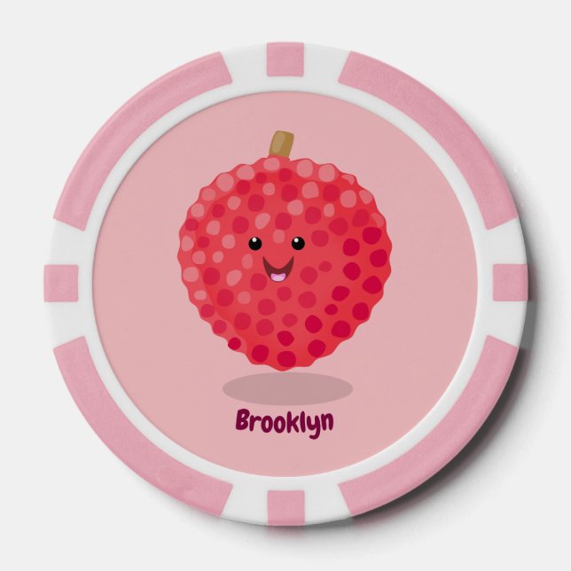 Cute pink lychee cartoon illustration poker chips (Front)