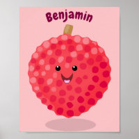 Cute pink lychee cartoon illustration