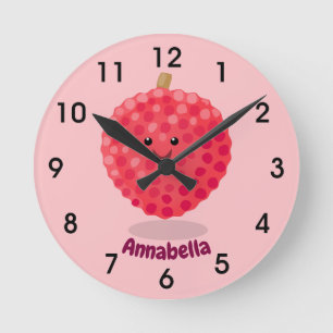 Cute pink lychee cartoon illustration round clock