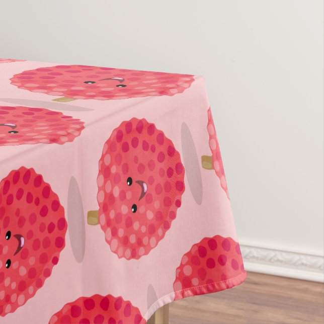 Cute pink lychee cartoon illustration tablecloth (In Situ)