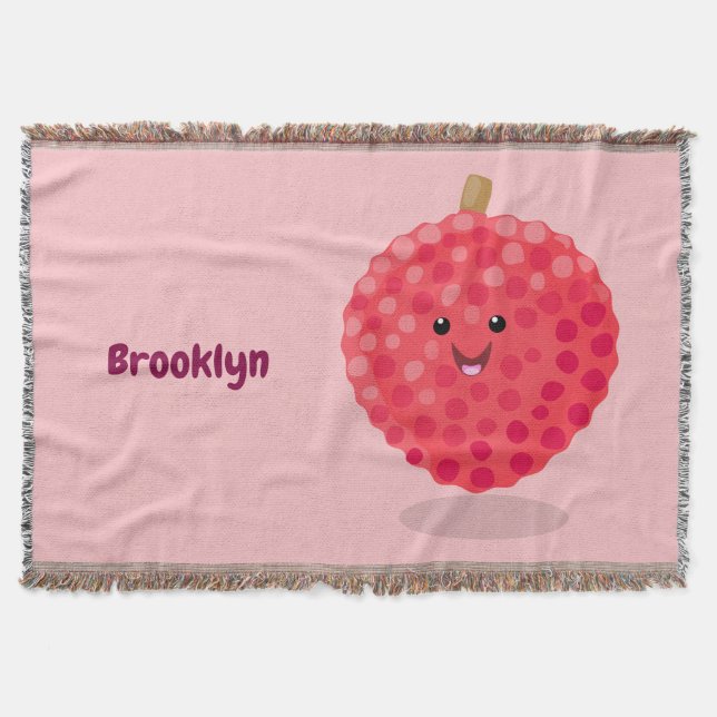 Cute pink lychee cartoon illustration throw blanket (Front)
