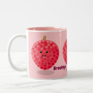 Cute pink lychee cartoon illustration Two-Tone coffee mug