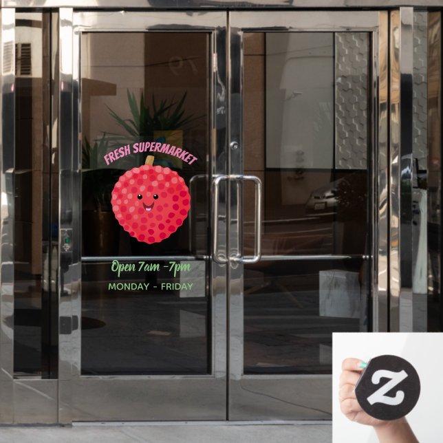 Cute pink lychee cartoon illustration window cling (Office Door)