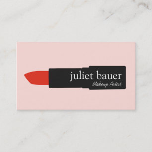 Cute Pink Makeup Artist Lipstick Logo Beauty Business Card