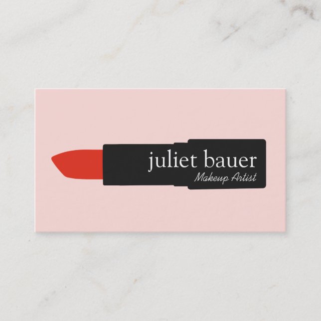 Cute Pink Makeup Artist Lipstick Logo Beauty Business Card (Front)