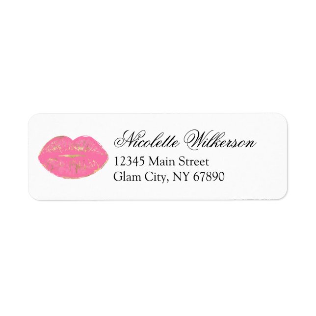 Cute Pink Makeup Lip Gloss Return Address (Front)