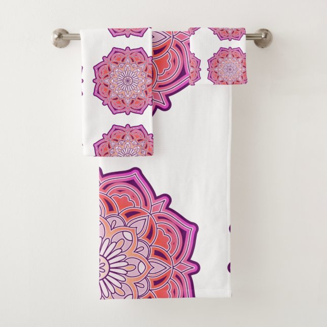 cute pink mandala Bath Towel Set (Insitu)