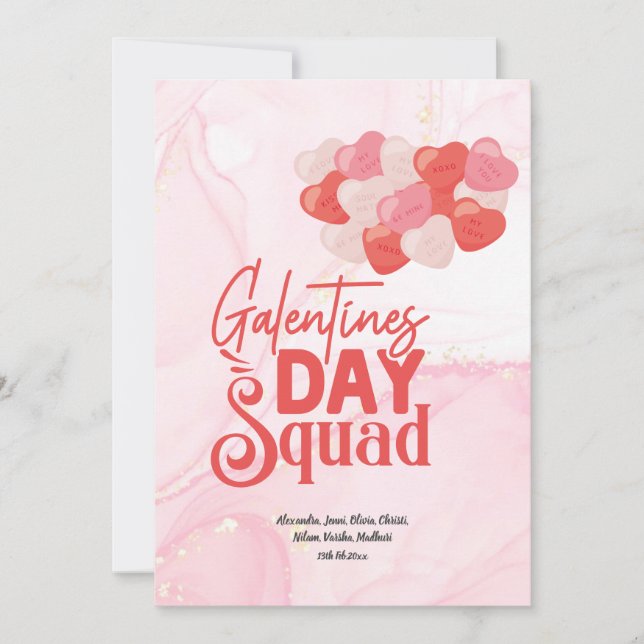 Cute Pink Marble Glitter Galentine's Day Invitation (Front)