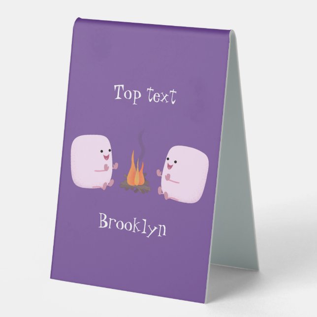 Cute pink marshmallows by camp fire cartoon (Front)