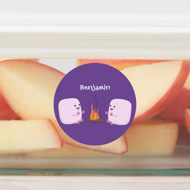 Cute pink marshmallows by camp fire cartoon (Affixed)