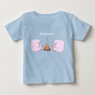 Cute pink marshmallows by camp fire cartoon baby T-Shirt