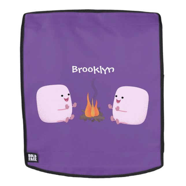 Cute pink marshmallows by camp fire cartoon backpack (Removable Face)