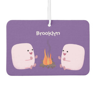 Cute pink marshmallows by camp fire cartoon car air freshener
