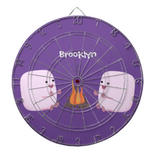 Cute pink marshmallows by camp fire cartoon dartboard