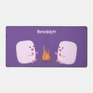 Cute pink marshmallows by camp fire cartoon desk mat