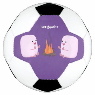Cute pink marshmallows by camp fire cartoon football
