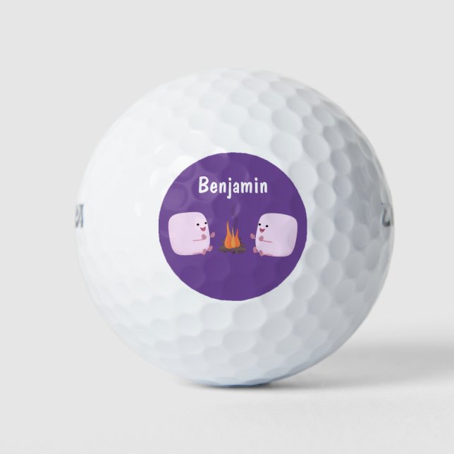 Cute pink marshmallows by camp fire cartoon golf balls (Front)