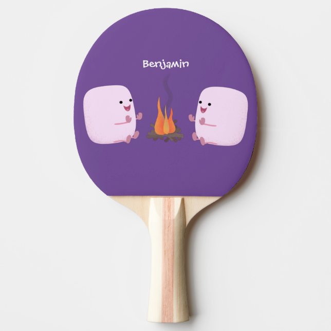 Cute pink marshmallows by camp fire cartoon ping pong paddle (Front)