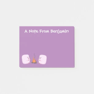 Cute pink marshmallows by camp fire cartoon post-it notes