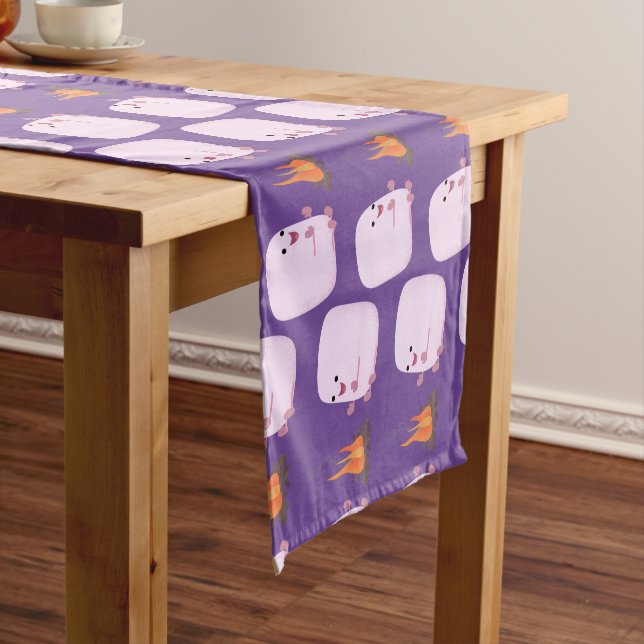 Cute pink marshmallows by camp fire cartoon short table runner (In Situ)