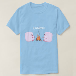 Cute pink marshmallows by camp fire cartoon T-Shirt