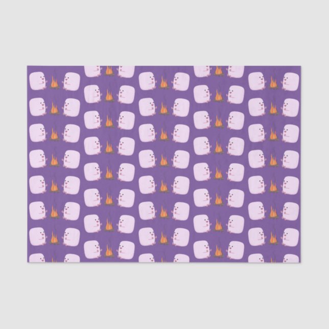 Cute pink marshmallows by camp fire cartoon tissue paper (Front)