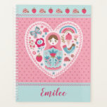 Cute Pink Matryoshka Russian Doll Planner<br><div class="desc">A cute matryoshka Russian nesting doll decorates this planner. The matryoshka is n a heart shape with birds , butterflies and flowers. Cute for back to school. Personalise it with your name. Designed for you by Blackberry Boulevard.</div>