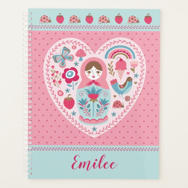 Cute Pink Matryoshka Russian Doll Planner (Front)
