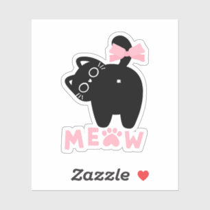Cute Pink “Meow” Cat Kawaii Black Kitty Girly 