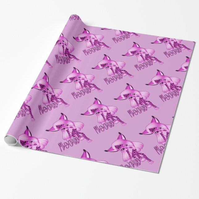 Cute Pink Meow Tiger Cat Wrapping Paper (Unrolled)