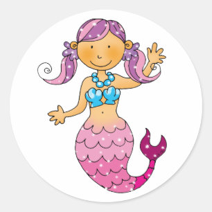 Cute pink mermaid classic round sticker